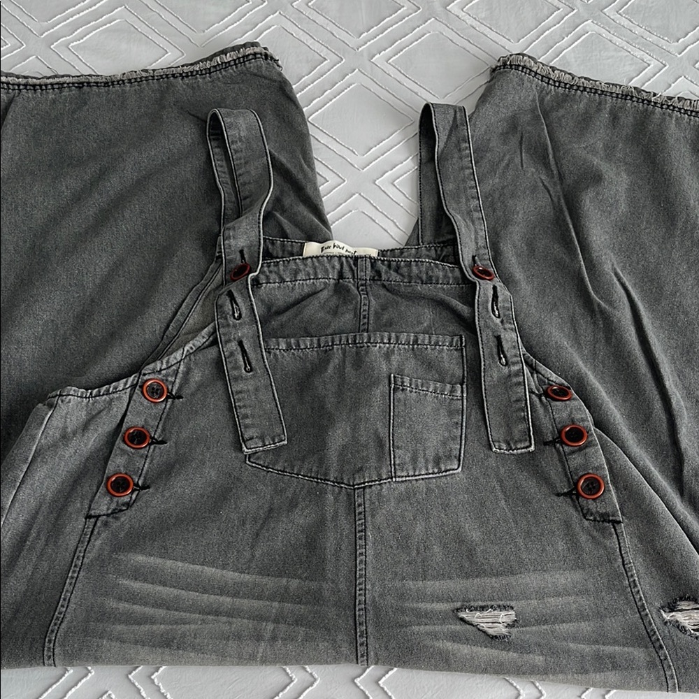Three Bird Nest Gray Denim Overalls